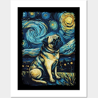 Pug Starry Night Posters and Art